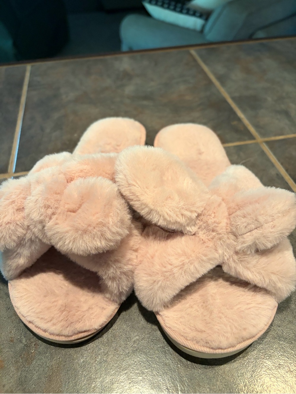 Plush Faux-Fur Slide Slippers - Blush Pink, NWOT